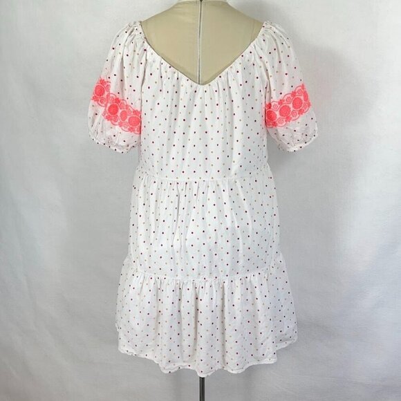 Ann Taylor Loft Dress Dot Embroidered Tiered V-Neck Swing Flouncy Boho Summer L - Picture 5 of 9